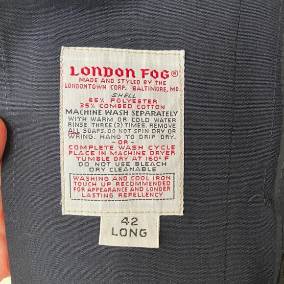 London Fog Towne Men's Navy Blue Long Fleece Lined Trench Coat Jacket Sz 42 Long - Picture 13 of 13